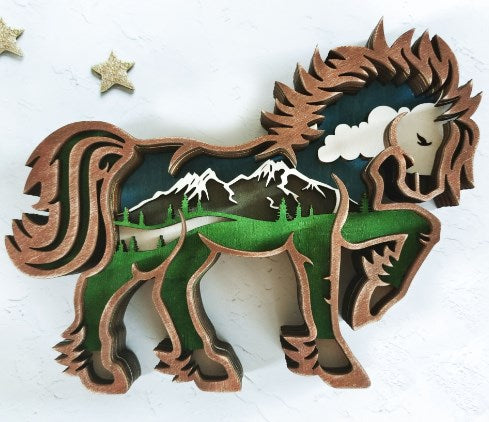 Carved Wooden Horse Accent