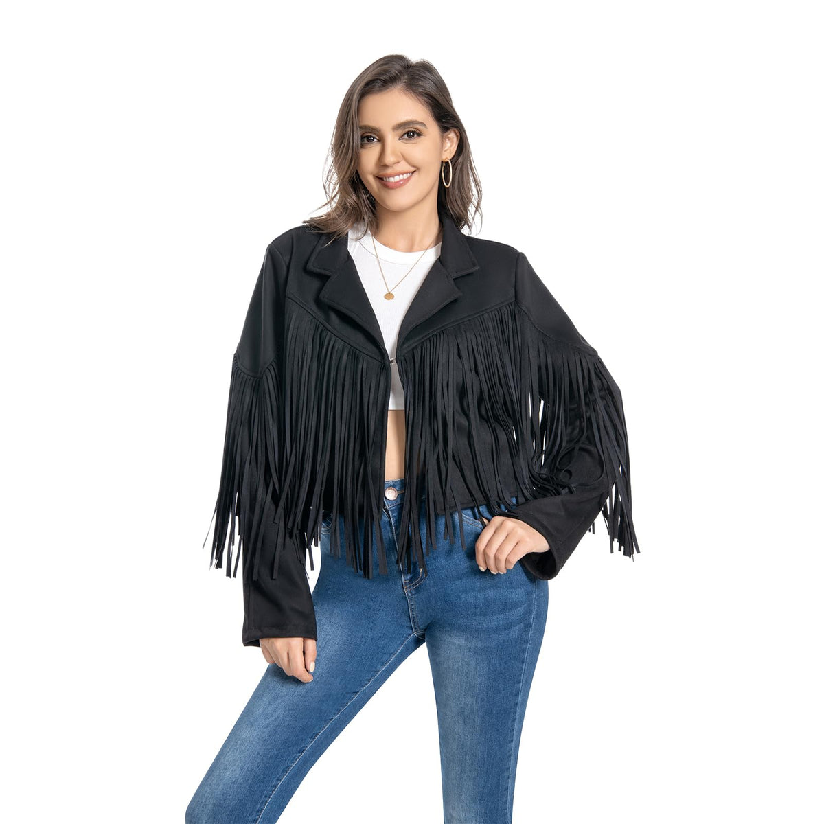 Black Western Fringe Moto Jacket — XXL
