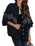 Black Fringe Denim Cowgirl Jacket — Large