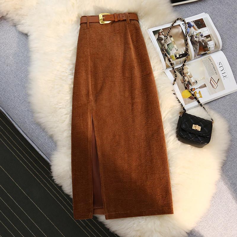 Women's High-Waist Corduroy Skirt