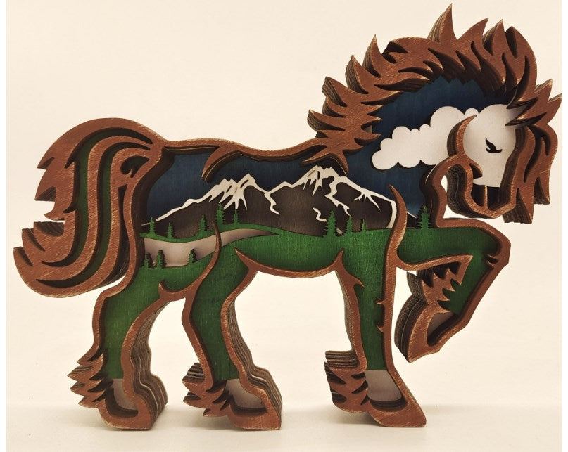 Carved Wooden Horse Accent