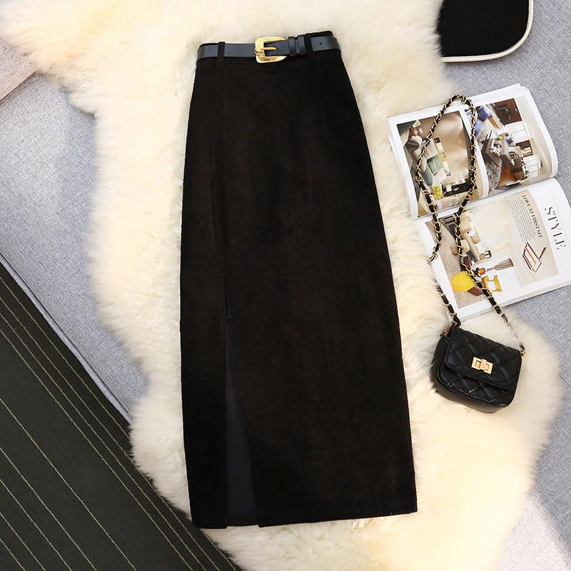 Women's High-Waist Corduroy Skirt