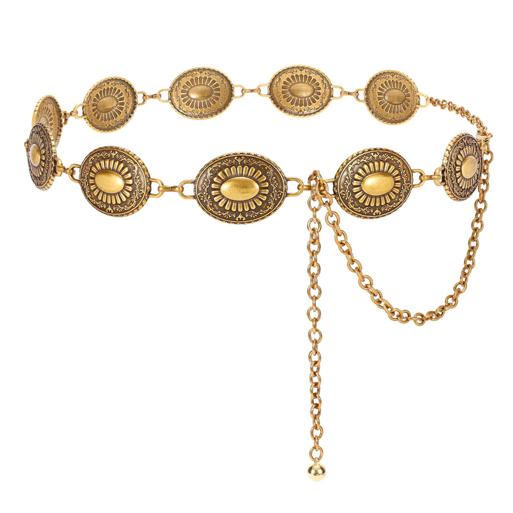 Antique Gold Western Concho Chain Belt