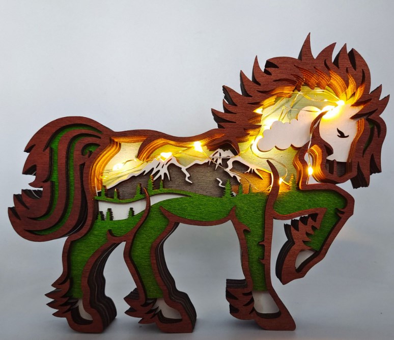 Carved Wooden Horse Accent