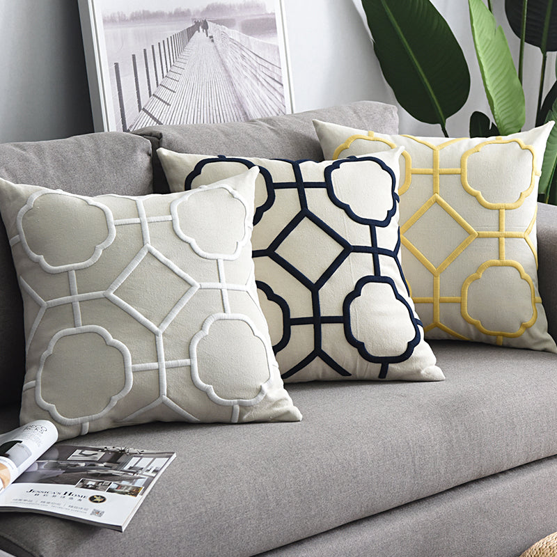 Geometric Embroidered Pillow Cover