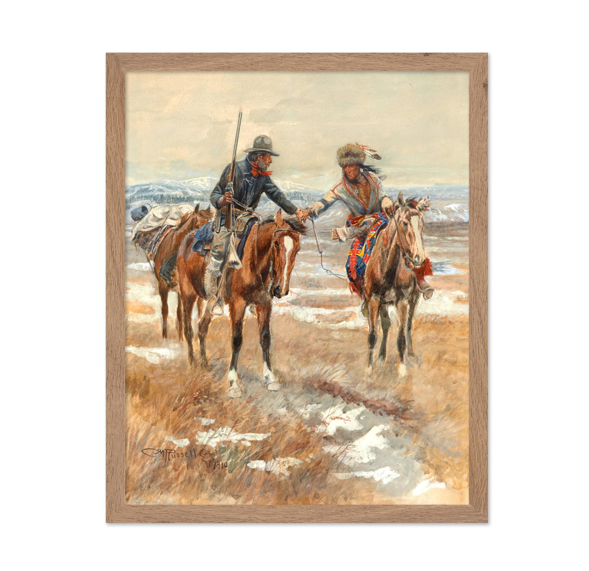 Vintage Horse-Riding Western Art — Framed 8 × 10 in.