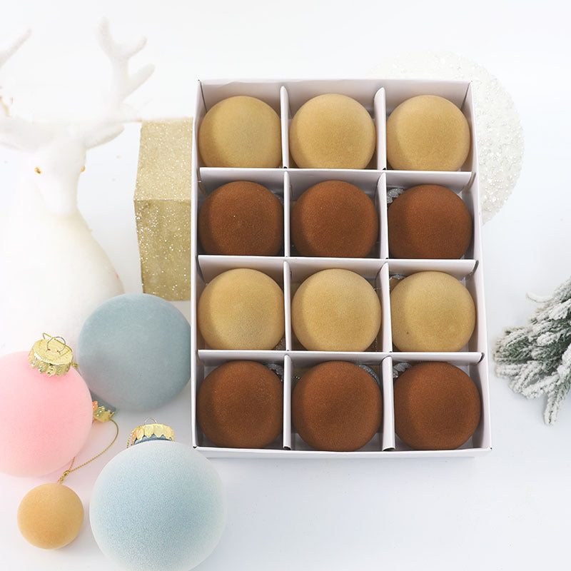 Velvet-Finish Christmas Ornaments — Set of 12