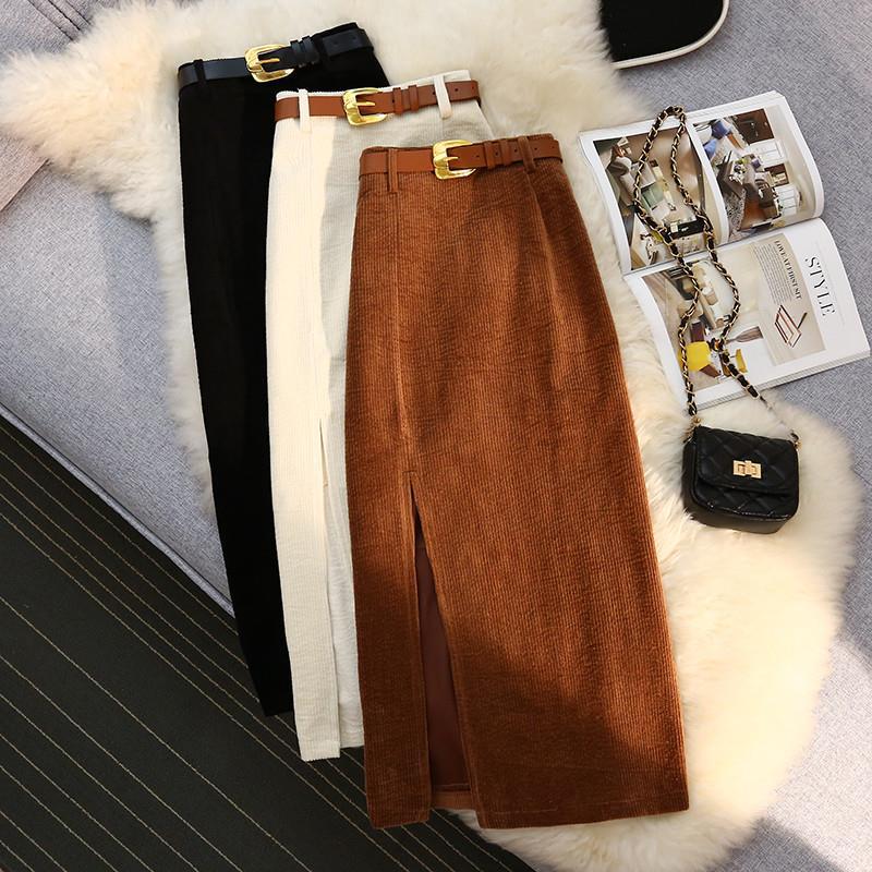 Women's High-Waist Corduroy Skirt