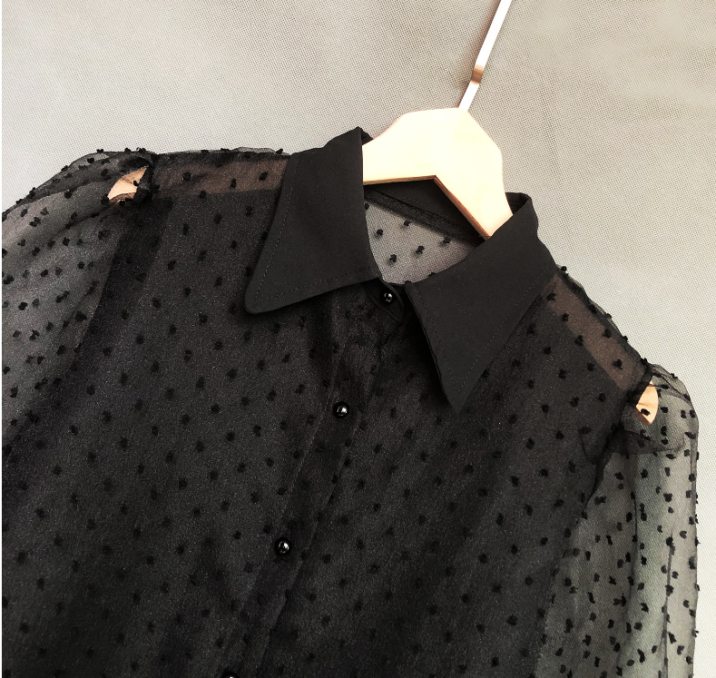 Embroidered Mesh Puff-Sleeve Blouse